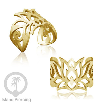 Steel Ear-cuffs warna gold, anting perhiasan stainless jepitan telinga motif yang hanya dapat di toko Island Piercing