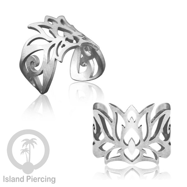 Steel Ear-cuffs warna silver, anting perhiasan stainless jepitan telinga motif yang hanya dapat di toko Island Piercing