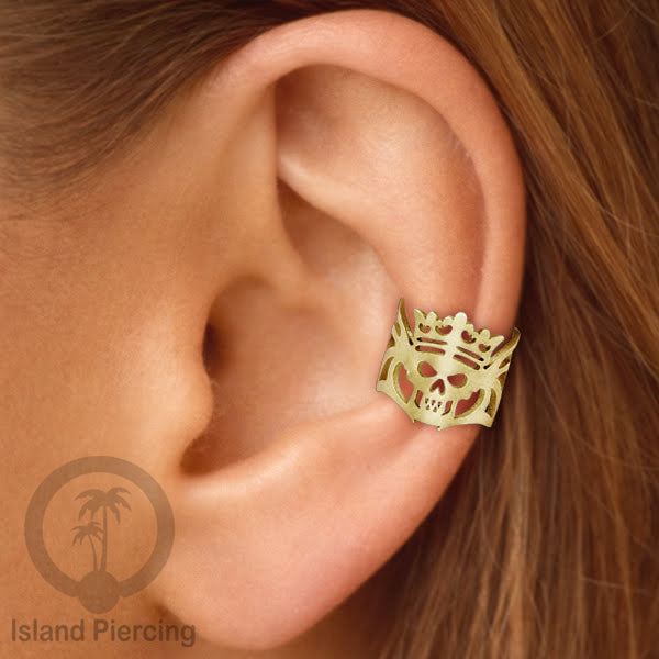 Steel Ear-cuffs warna gold, anting perhiasan stainless jepitan telinga motif yang hanya dapat di toko Island Piercing
