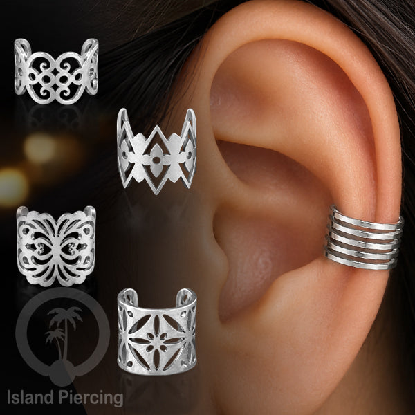 Steel Ear Cuffs, Anting Perhiasan Stainless warna silver Jepitan telinga motif unik dan menarik