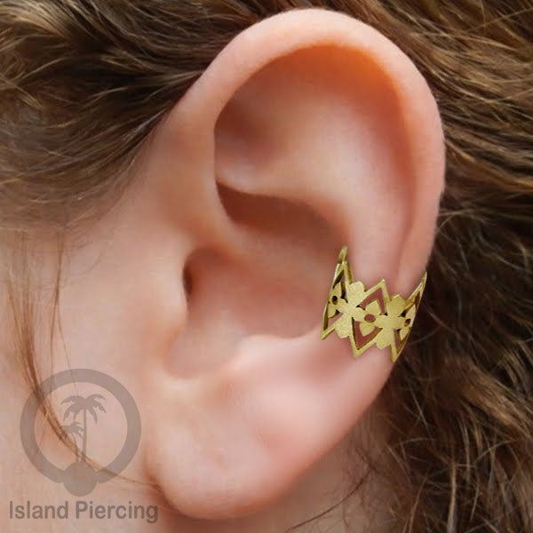 Steel Ear Cuffs, Anting Perhiasan Stainless warna gold Jepitan telinga motif unik dan menarik