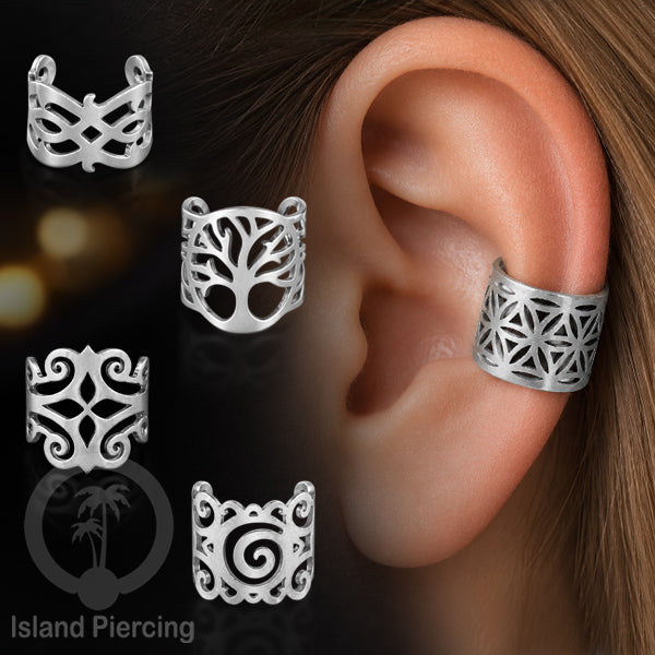Anting Perhiasan Jepitan telinga Stainless warna silver Ear Cuff Earrings desain Island Piercing