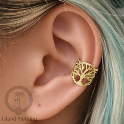 Anting Perhiasan Jepitan telinga Stainless warna gold Ear Cuff Earrings desain Island Piercing