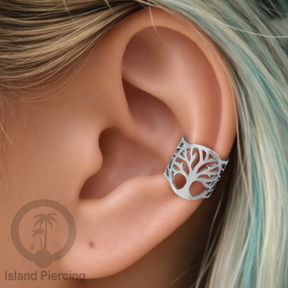 Anting Perhiasan Jepitan telinga Stainless warna silver Ear Cuff Earrings desain Island Piercing