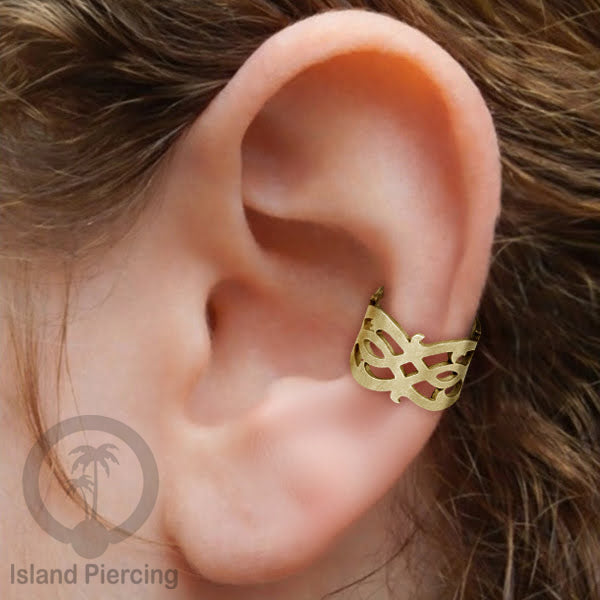 Anting Perhiasan Jepitan telinga Stainless warna gold Ear Cuff Earrings desain Island Piercing