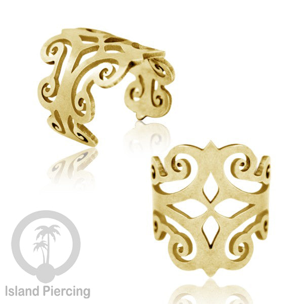 Anting Perhiasan Jepitan telinga Stainless warna gold Ear Cuff Earrings desain Island Piercing