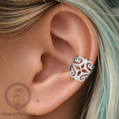 Anting Perhiasan Jepitan telinga Stainless warna silver Ear Cuff Earrings desain Island Piercing