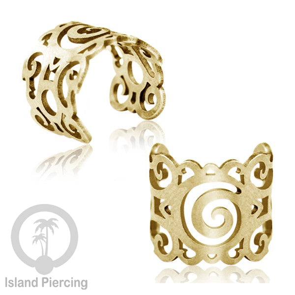 Anting Perhiasan Jepitan telinga Stainless warna gold Ear Cuff Earrings desain Island Piercing