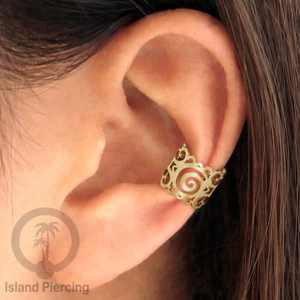 Anting Perhiasan Jepitan telinga Stainless warna gold Ear Cuff Earrings desain Island Piercing