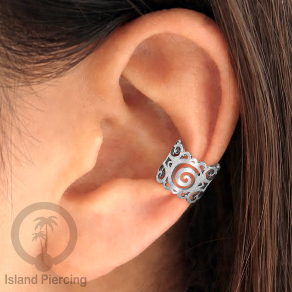 Anting Perhiasan Jepitan telinga Stainless warna silver Ear Cuff Earrings desain Island Piercing