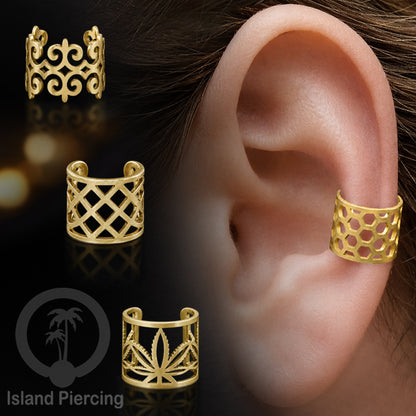 Anting Perhiasan warna gold Jepitan kuping Stainless Ear Cuff Earrings desain Island Piercing