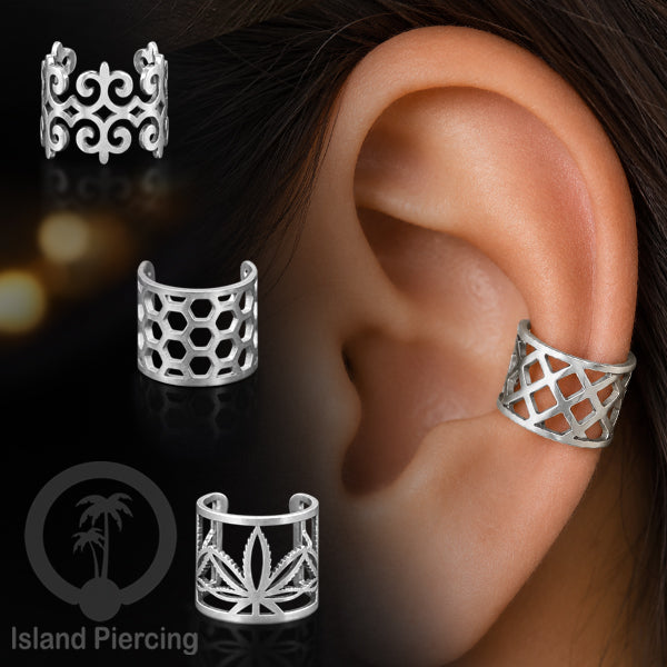 Anting Perhiasan warna silver Jepitan kuping Stainless Ear Cuff Earrings desain Island Piercing