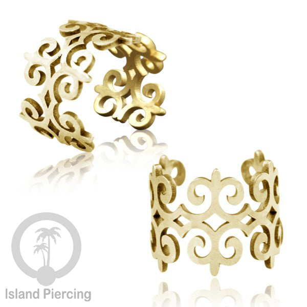 Anting Perhiasan warna gold Jepitan kuping Stainless Ear Cuff Earrings desain Island Piercing