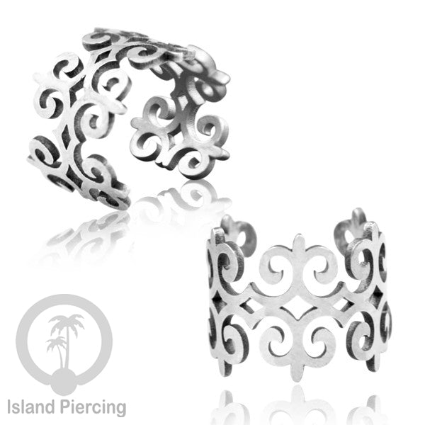 Anting Perhiasan warna silver Jepitan kuping Stainless Ear Cuff Earrings desain Island Piercing