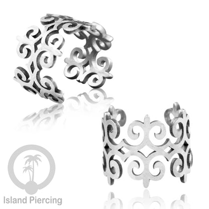 Anting Perhiasan warna silver Jepitan kuping Stainless Ear Cuff Earrings desain Island Piercing