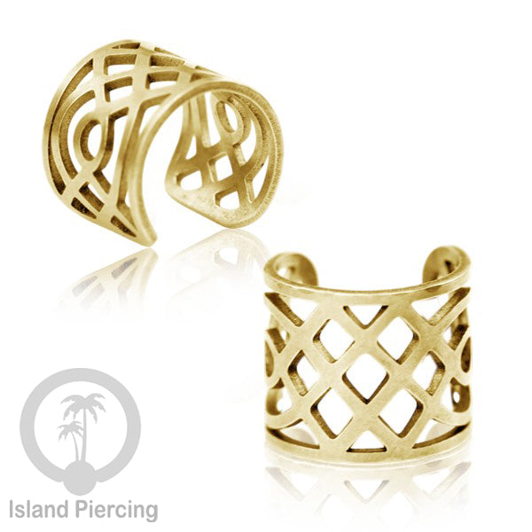 Anting Perhiasan warna gold Jepitan kuping Stainless Ear Cuff Earrings desain Island Piercing