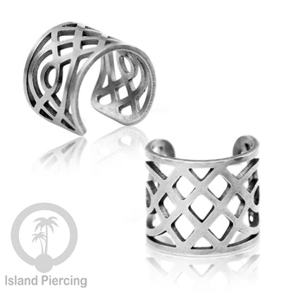Anting Perhiasan warna silver Jepitan kuping Stainless Ear Cuff Earrings desain Island Piercing