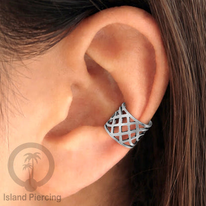 Anting Perhiasan warna silver Jepitan kuping Stainless Ear Cuff Earrings desain Island Piercing