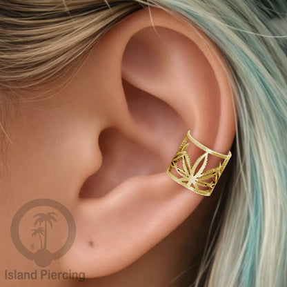 Anting Perhiasan warna gold Jepitan kuping Stainless Ear Cuff Earrings desain Island Piercing