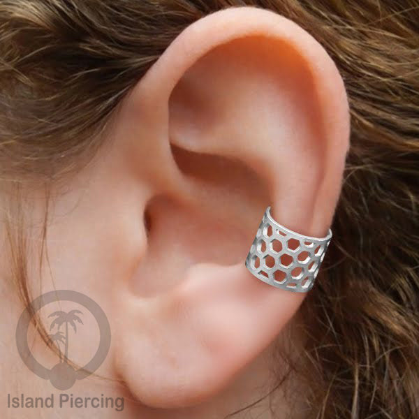Anting Perhiasan warna silver Jepitan kuping Stainless Ear Cuff Earrings desain Island Piercing