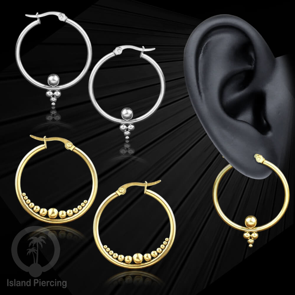 Anting Hoop stainless steel warna emas dan silver ukuran 30mm