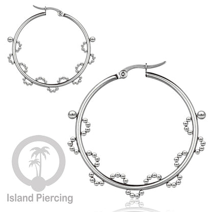 Anting Hoop stainless steel warna silver ukuran 40mm di dekorasi bola baja kecil