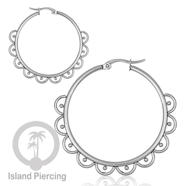 Anting Hoop stainless steel warna silver ukuran 40mm di dekorasi bola baja kecil
