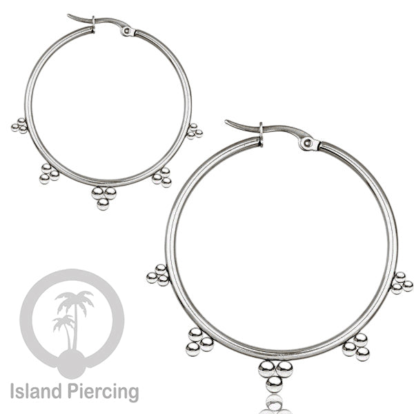 Anting Hoop stainless steel warna silver ukuran 40mm di dekorasi bola baja kecil