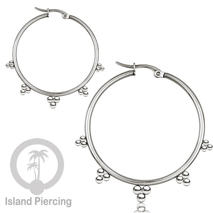 Anting Hoop stainless steel warna silver ukuran 40mm di dekorasi bola baja kecil