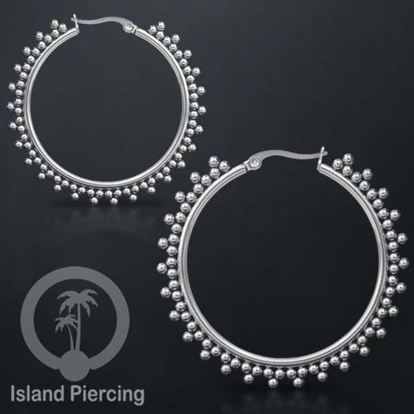 Anting Hoop stainless steel warna silver ukuran 40mm di dekorasi bola baja kecil