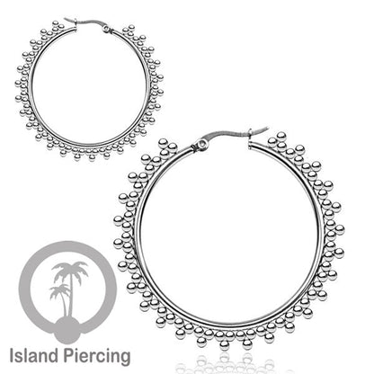 Anting Hoop stainless steel warna silver ukuran 40mm di dekorasi bola baja kecil