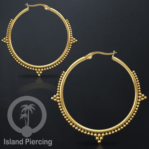 Anting Hoop stainless warna emas ukuran 60mm dekorasi bola baja kecil