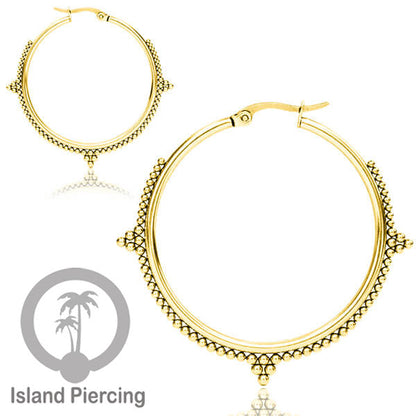 Anting Hoop stainless warna emas ukuran 60mm dekorasi bola baja kecil
