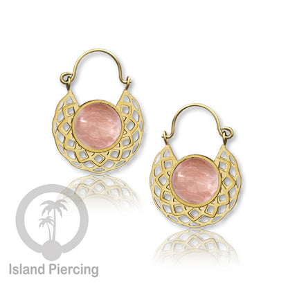 Anting stainless steel warna Gold dengan batu semi mulia asli