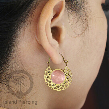 Anting stainless steel warna Gold dengan batu semi mulia asli