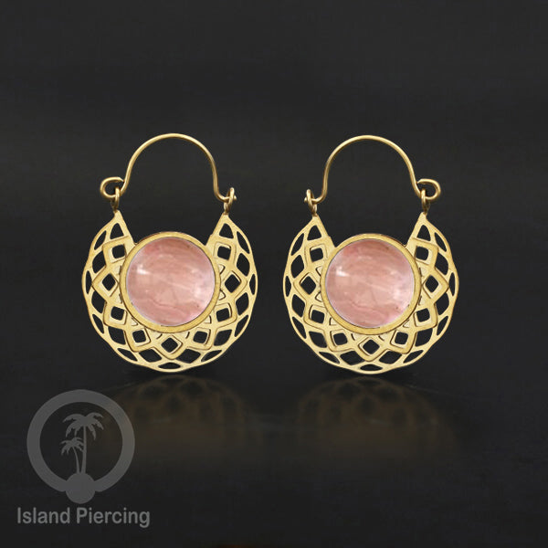 Anting stainless steel warna Gold dengan batu semi mulia asli