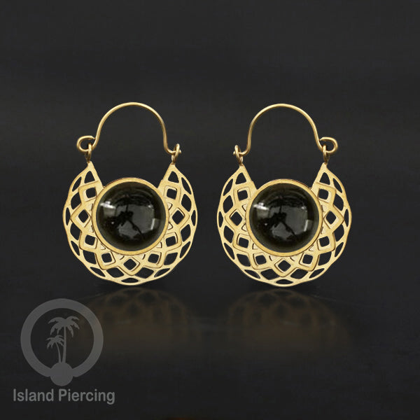 Anting stainless steel warna Gold dengan batu semi mulia asli