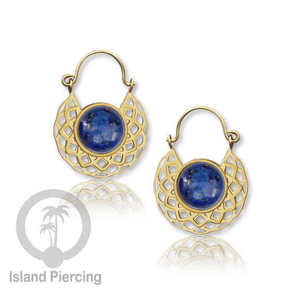 Anting stainless steel warna Gold dengan batu semi mulia asli