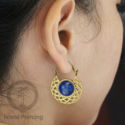 Anting stainless steel warna Gold dengan batu semi mulia asli