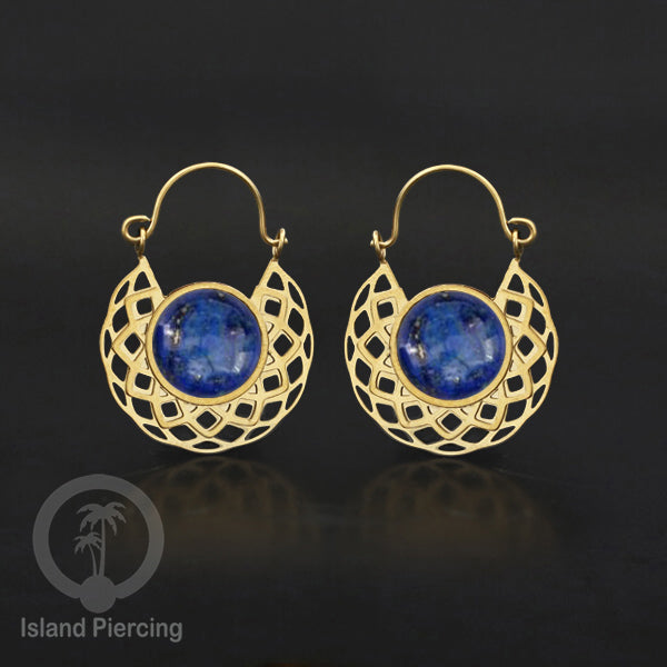 Anting stainless steel warna Gold dengan batu semi mulia asli