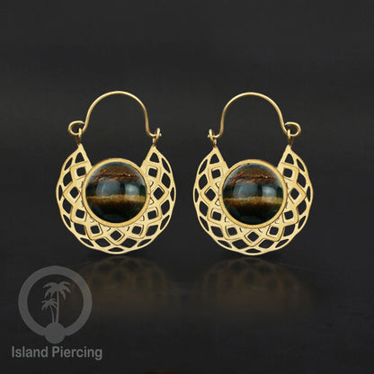 Anting stainless steel warna Gold dengan batu semi mulia asli