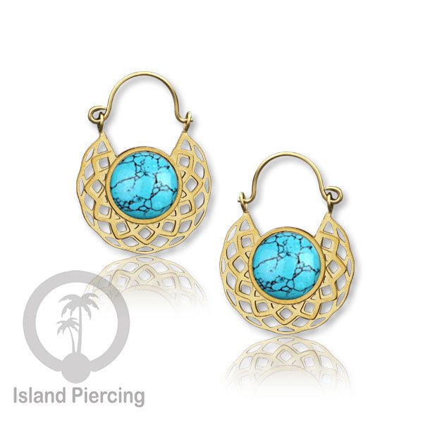 Anting stainless steel warna Gold dengan batu semi mulia asli