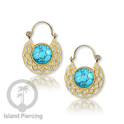 Anting stainless steel warna Gold dengan batu semi mulia asli
