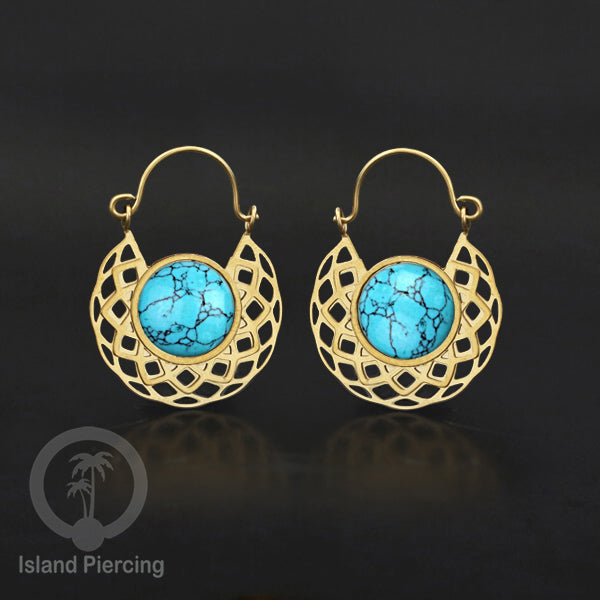 Anting stainless steel warna Gold dengan batu semi mulia asli