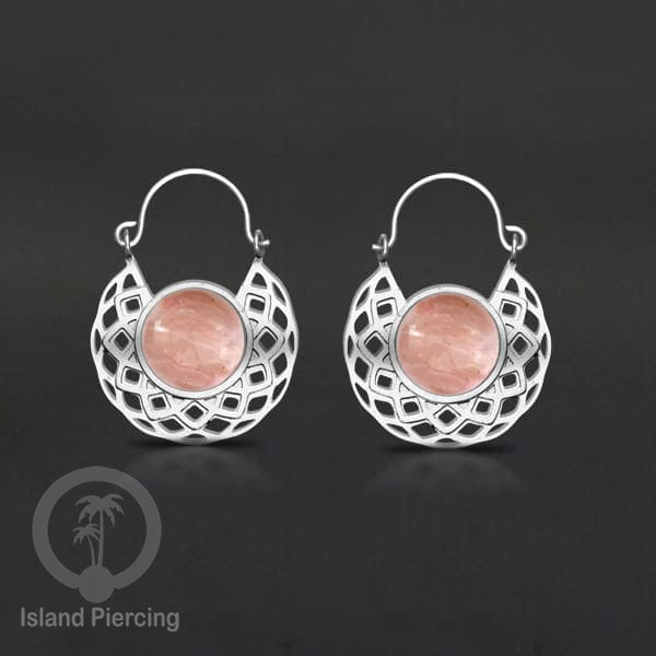 Anting stainless steel warna Silver dengan batu semi mulia asli
