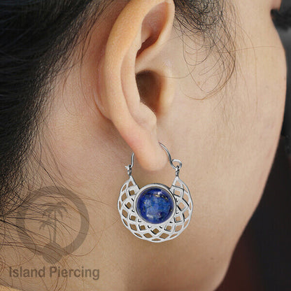 Anting stainless steel warna Silver dengan batu semi mulia asli