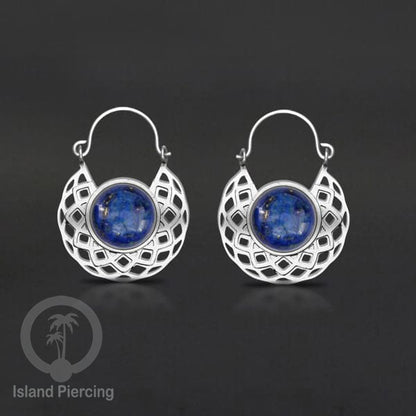 Anting stainless steel warna Silver dengan batu semi mulia asli