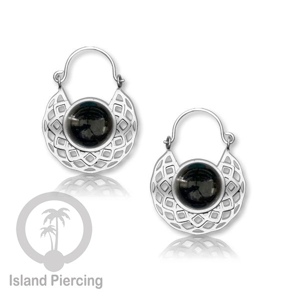 Anting stainless steel warna Silver dengan batu semi mulia asli
