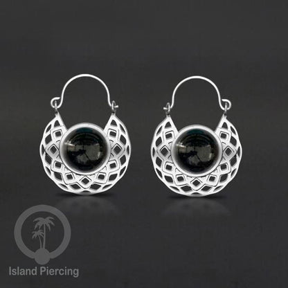 Anting stainless steel warna Silver dengan batu semi mulia asli