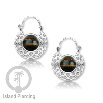 Anting stainless steel warna Silver dengan batu semi mulia asli
